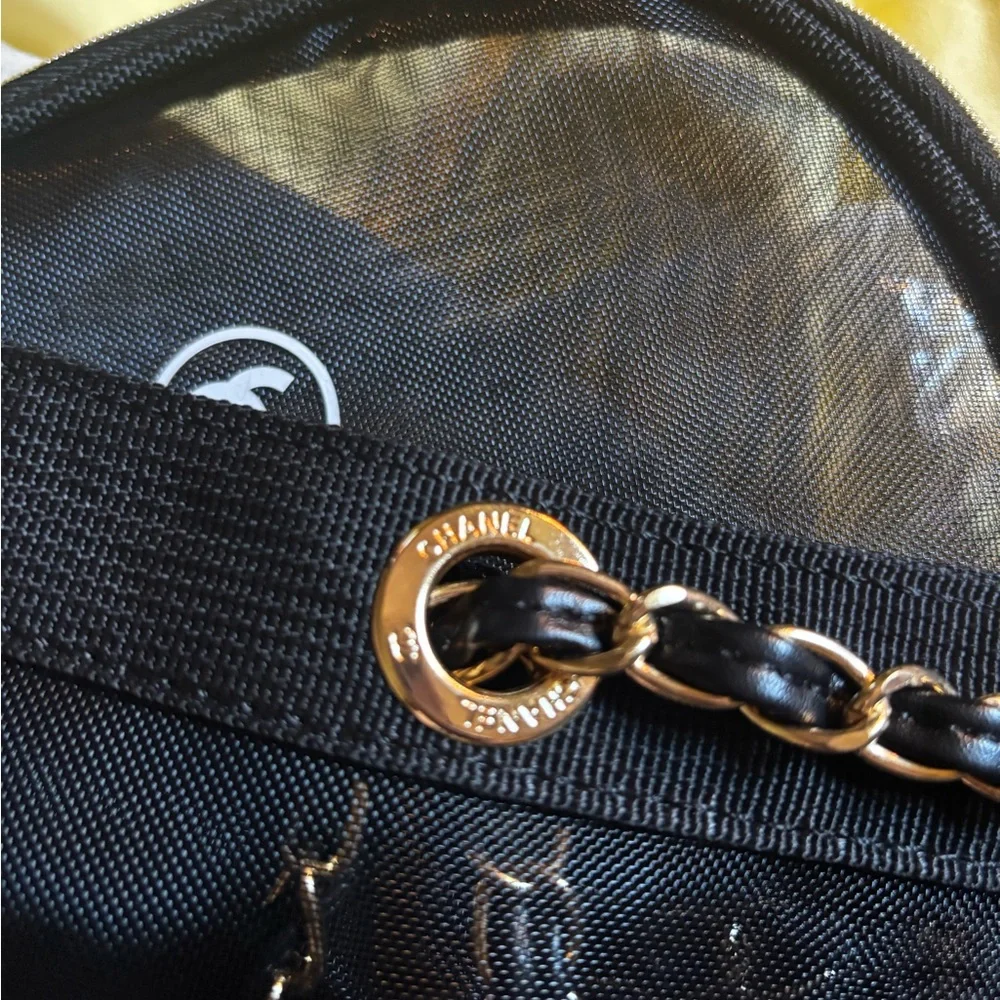 CHANEL Black Mesh Paris Tote with Matching Cosmetic Pouch